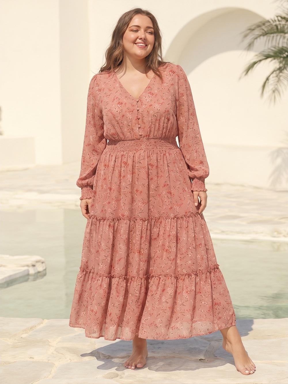 Arula Floral Smocked Waist Midi Dress Size B 18/20 Plus Size